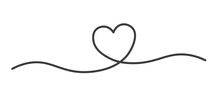 Heart Line Drawing Continuous Heart Vector Frame Illustration Single Wedding Silhouette Elegant Love Art Ribbon.