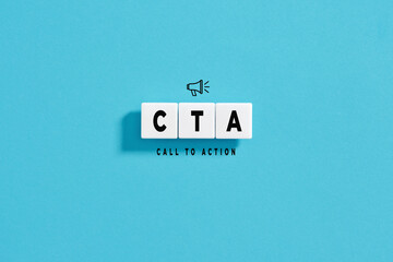 White letter blocks on blue background with the acronym CTA Call To Action.