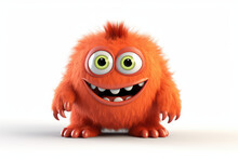 Orange Fluffy Cartoon Character Monster Isolated On White Background. Monster, Funny Mascot. Generative AI 3d Render Illustration Imitation.