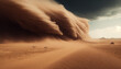 Sand dunes in the desert, Brown sandy cloud from a desert sandstorm, Generative AI