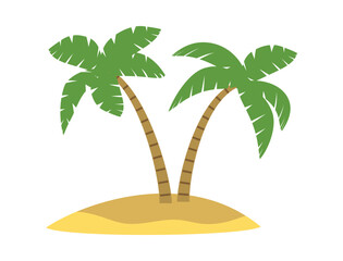 Wall Mural - Tropical palm trees growing on the island flat vector illustration isolated.