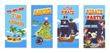 Fototapeta  - Set of flyers about children pirate party flat style, vector illustration
