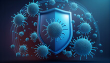 Background Of Virus Defense With A Shield And Bacteria, Generative AI
