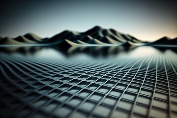 Wall Mural - background of a digital landscape with a moving grid and a soft focus.