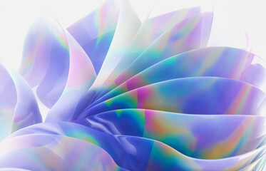 Poster - Abstract geometric crystal background with iridescent holographic texture. curve. cloth. 3d rendering.