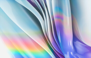 Poster - Abstract geometric crystal background with iridescent holographic texture. curve. cloth. 3d rendering.