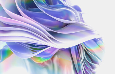 Poster - Abstract geometric crystal background with iridescent holographic texture. curve. cloth. 3d rendering.