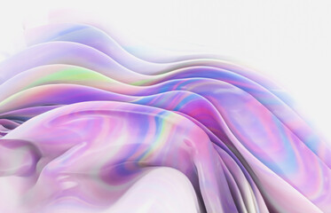 Poster - Abstract geometric crystal background with iridescent holographic texture. curve. cloth. 3d rendering.