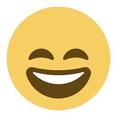 Poster - Grinning Face with Smiling Eyes emoji. A yellow face with smiling eyes and a broad, open smile, showing upper teeth and tongue on some platforms. Often conveys general happiness and good amusement.