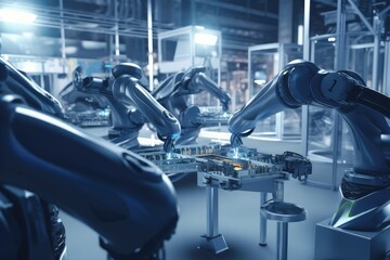 Canvas Print - Operating robot arm in the factory