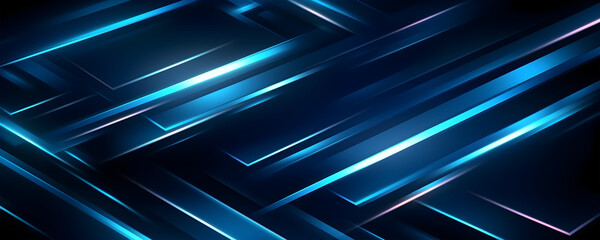 Abstract blue glowing geometric lines on dark blue background. Generative AI.