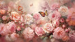 Digital Illustration of luminescent roses emitting a soft, ethereal glow with whimsical butterflies, drawn to the radiant beauty of the pink roses