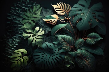 Wall Mural - black foreground, dark green foliage, and shadows