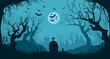 Haunted Graveyard in Forest Halloween Background