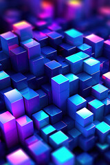 Wall Mural - Abstract 3d background, Neon cubes