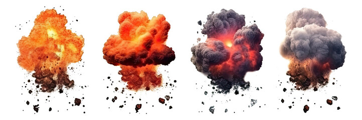Wall Mural - set of explosions isolated on transparent background - generative ai