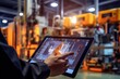 The efficiency and technology of a smart warehouse with a close - up shot of a manager using a digital tablet. Generative AI