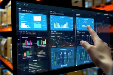 The efficiency and technology of a smart warehouse with a close - up shot of a manager using a digital tablet. Generative AI