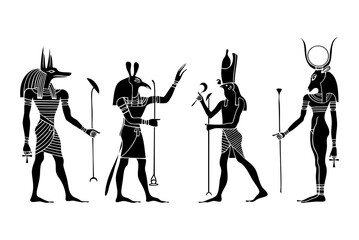 gods and goddess of the ancient egypt - anubis, seth, horus, hathor