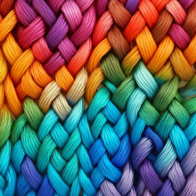Multi-colored Threads Woven With Pigtails, Bright Rainbow Background, Unusual Textile Wallpaper, Generative Ai
