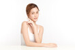 © kitthanes  - Beautiful young asian woman with clean fresh skin on white background, Face care, Facial treatment, Cosmetology, beauty and spa, Asian women portrait.