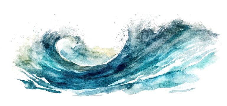 Wall Mural -  - Ocean wave painted in watercolor, isolated on transparent white background