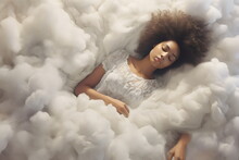 Poc Woman Asleep On A Cloud In Morning Sun, Made With Generative Ai