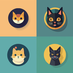 animal, art, background, black, cartoon, cat, character, collection, cute, design, domestic, drawing, emoticons, face, flat, fun, funny, graphic, happy, head, icon, illustration, isolated, kitten, kit