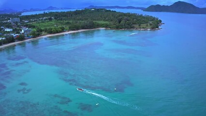 Wall Mural - Phuket island shore at evening twilights. Panoramic aerial view of south coast