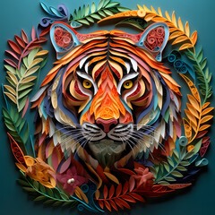 paper kirigami quilling tiger by jones in the style of point