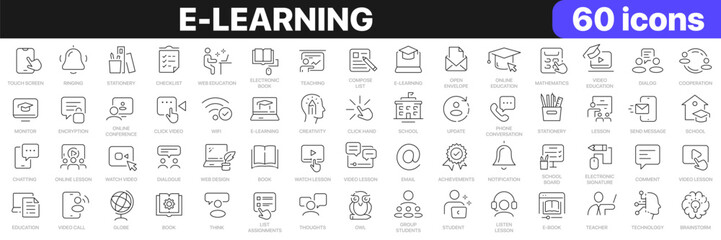 Poster - E-learning line icons collection. Education, school, knowledge, online education icons. UI icon set. Thin outline icons pack. Vector illustration EPS10