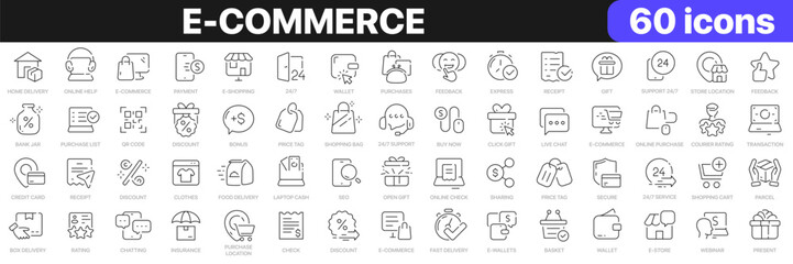 Aufkleber - E-commerce line icons collection. Shopping, store, purchase, marketing, delivery icons. UI icon set. Thin outline icons pack. Vector illustration EPS10