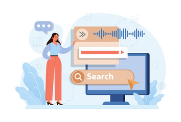 Sticker - voice search. artificial intelligence virtual assistant. character