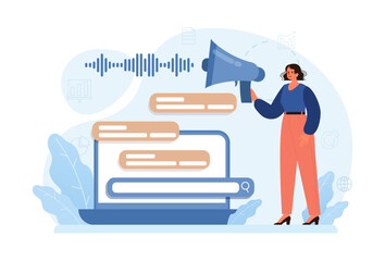 Sticker - voice search. artificial intelligence virtual assistant. character
