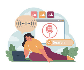 Sticker - voice search. artificial intelligence virtual assistant. character