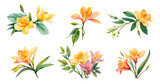 Watercolor freesia set. Generative Ai