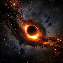 Black Hole In The Middle Of The Galaxy Cosmos With Fire Dust Effects Generative AI Illustration