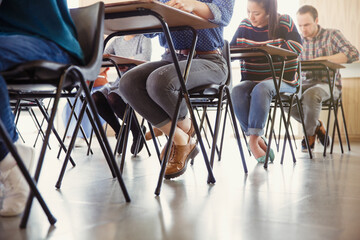 Wall Mural - College students taking test at desks in classroom