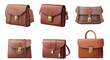 Set of various women leather handbags isolated on transparent background. Generative AI