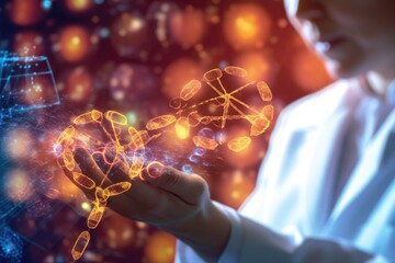 Wall Mural - a detailed close - up photograph of a medicine doctor's hand interacting with an electronic medical 