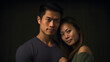 Studio portrait of an asian pacific islander young adult couple. Image generative AI.