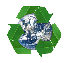 Canvas Print - environment concept. globes and recycle icon isolated on transparent background. elements of this im