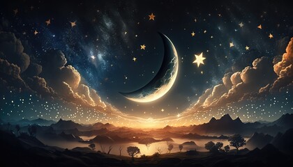 magical moon and twinkle star landscape for kids bedtime generative ai
