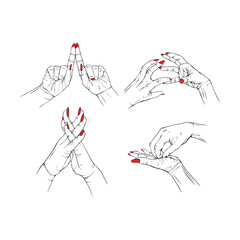 Set red neils two hand collection drawn gesture sketch vector illustration line art