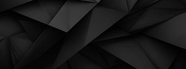 Poster - Abstract texture dark black gray grey background banner panorama long with 3d geometric triangular gradient shapes for website, business, print design template paper pattern (Generative Ai).