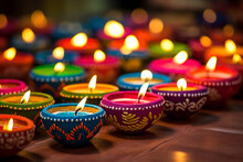 Happy Diwali - Beautiful Clay Diya Lamps Lit During Diwali Celebration. Ai Generative
