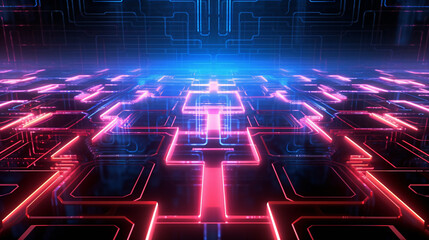 Wall Mural - a modern technology background with neon lights and lines -generative ai, ai generated
