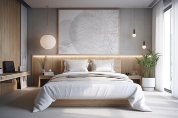 Wall Mural - The hotel's interior features a small bedroom with a background of decoration. Generative AI