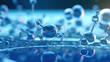 Abstract glass molecules floating in blue fluid background with selective focus - environment, water or clean energy concept
