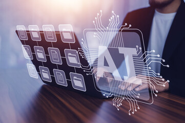 Documents management information system concept, Businessman using visual screen internet for Documents management information system and ERP program data directory in company, ERP document